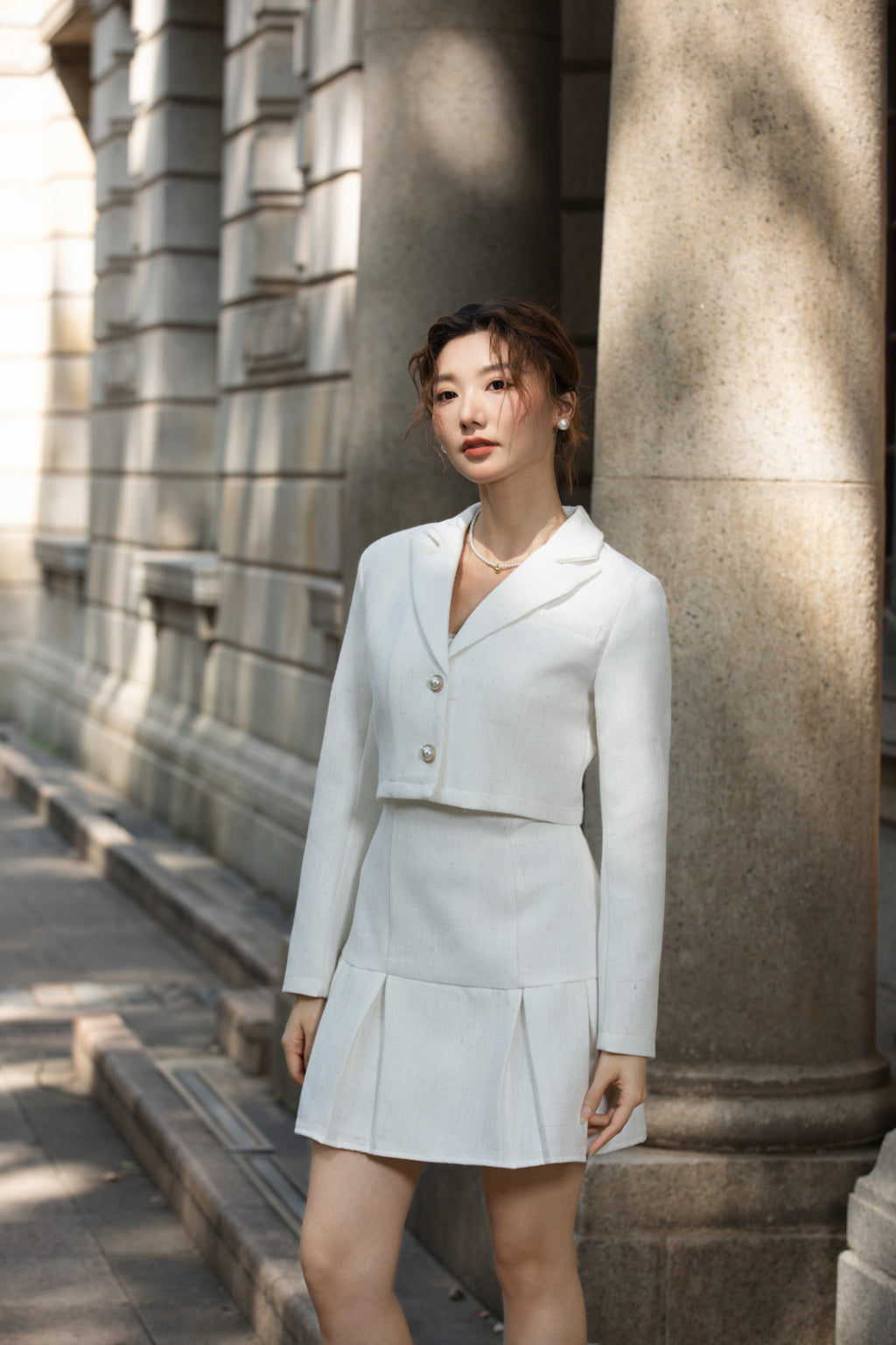 Xīn Yuè Pearl Button Tweed Set Wear