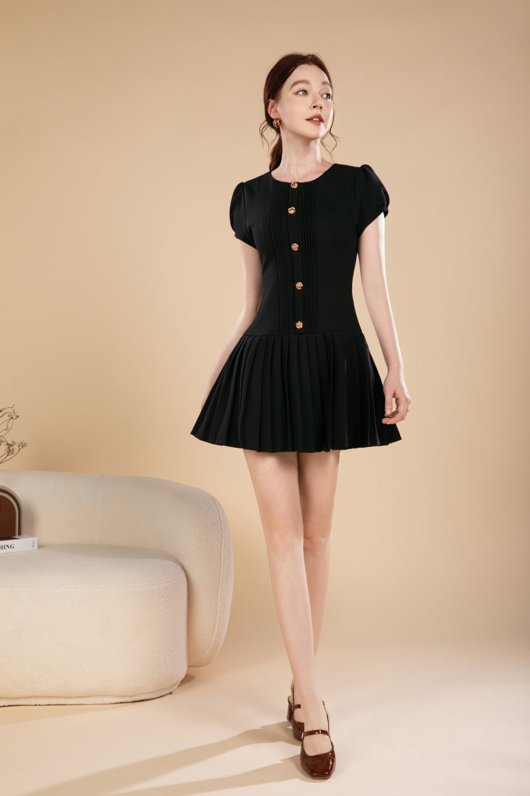 Nora Tweed Pleated Short Dress