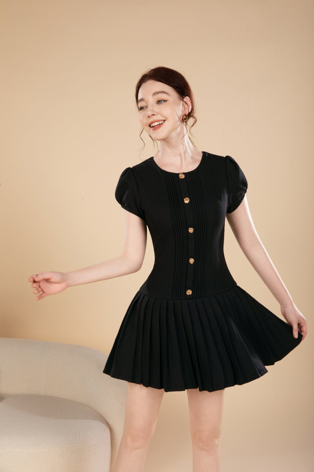 Nora Tweed Pleated Short Dress