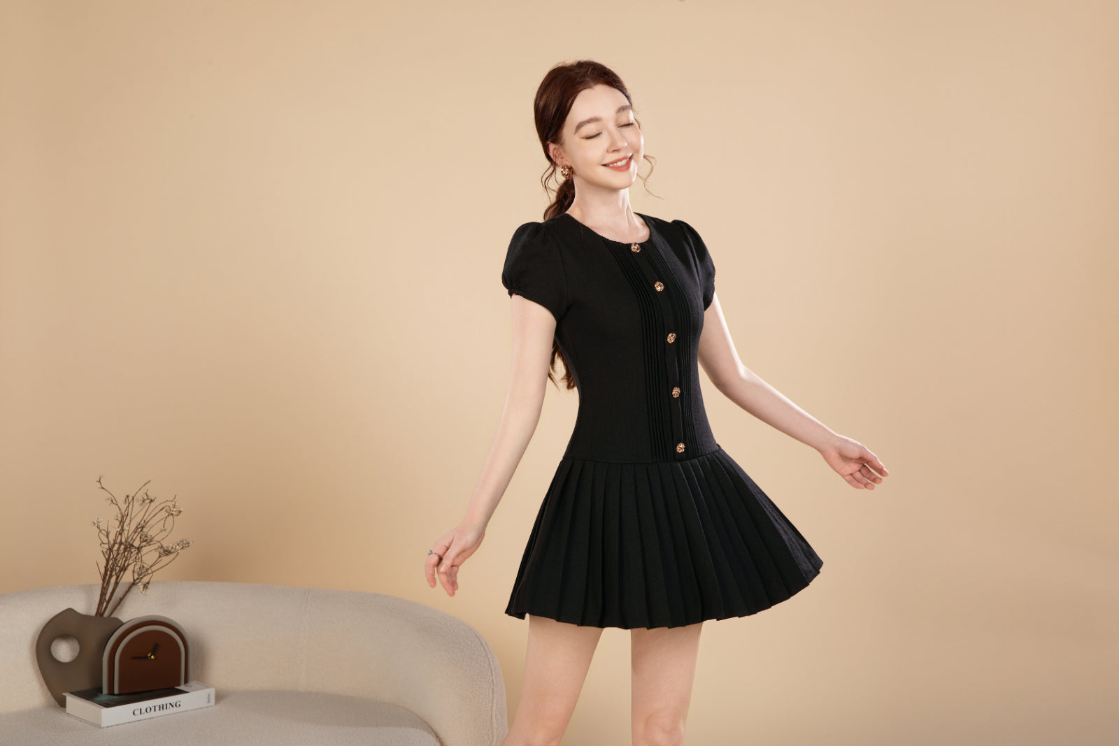 Nora Tweed Pleated Short Dress