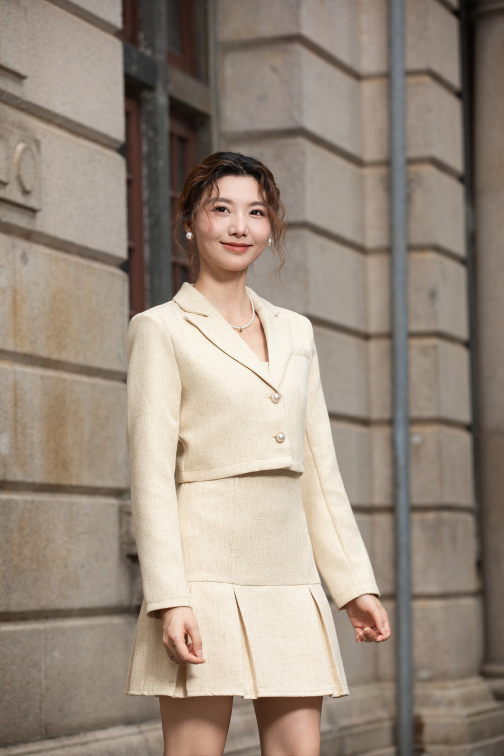 Xīn Yuè Pearl Button Tweed Set Wear