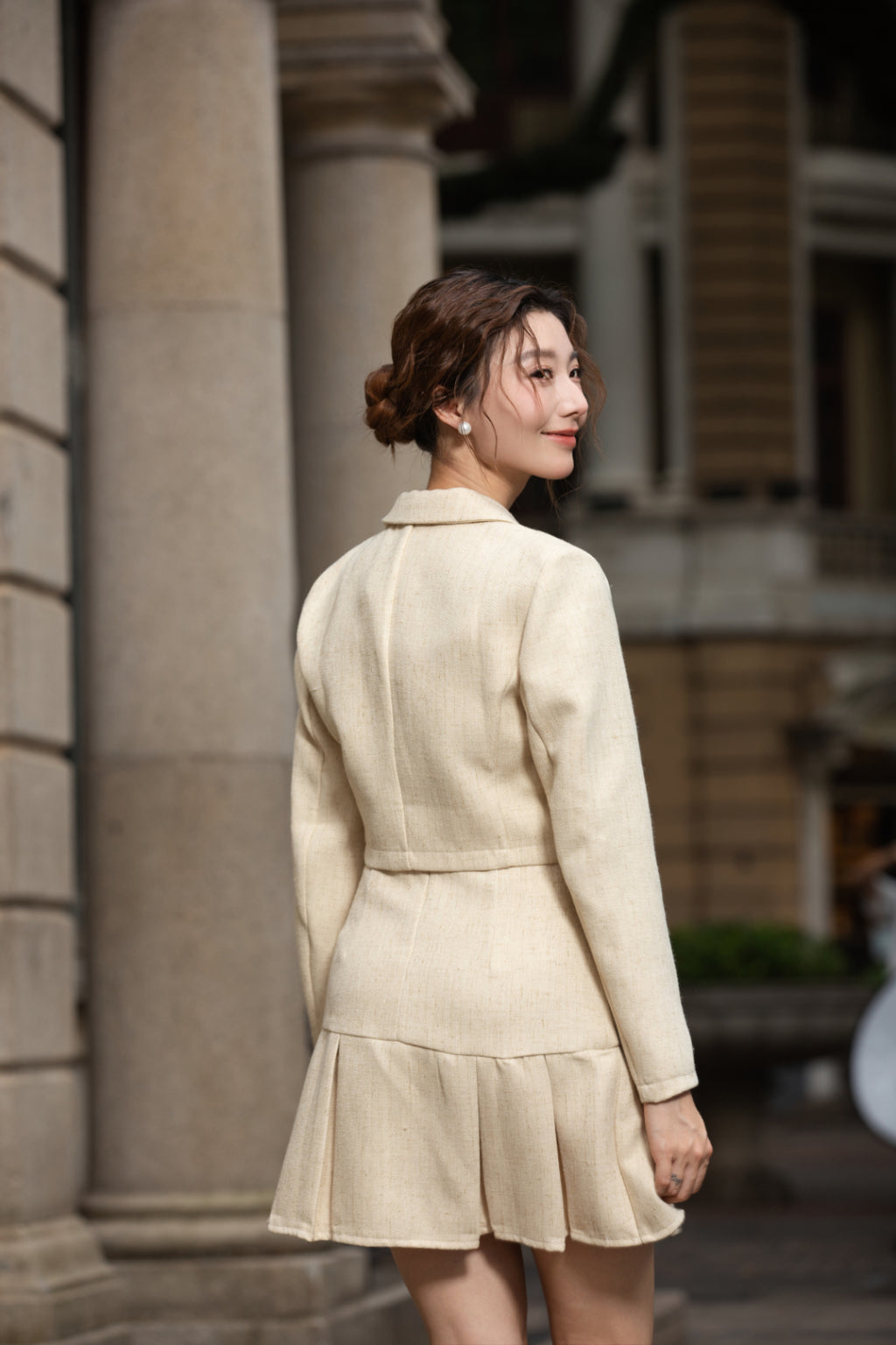 Xīn Yuè Pearl Button Tweed Set Wear