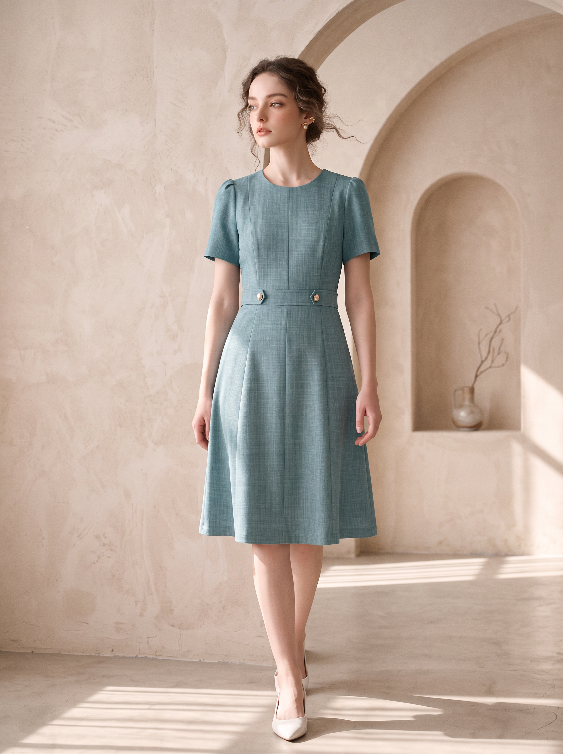Adeline Belted Midi Dress