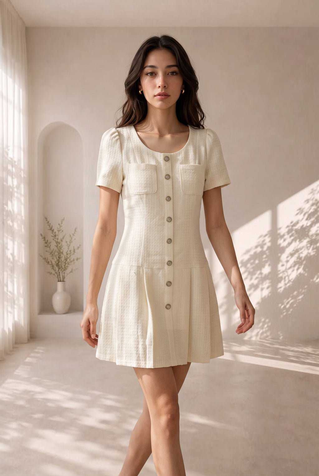 Estelle Pleated Tweed Short Dress