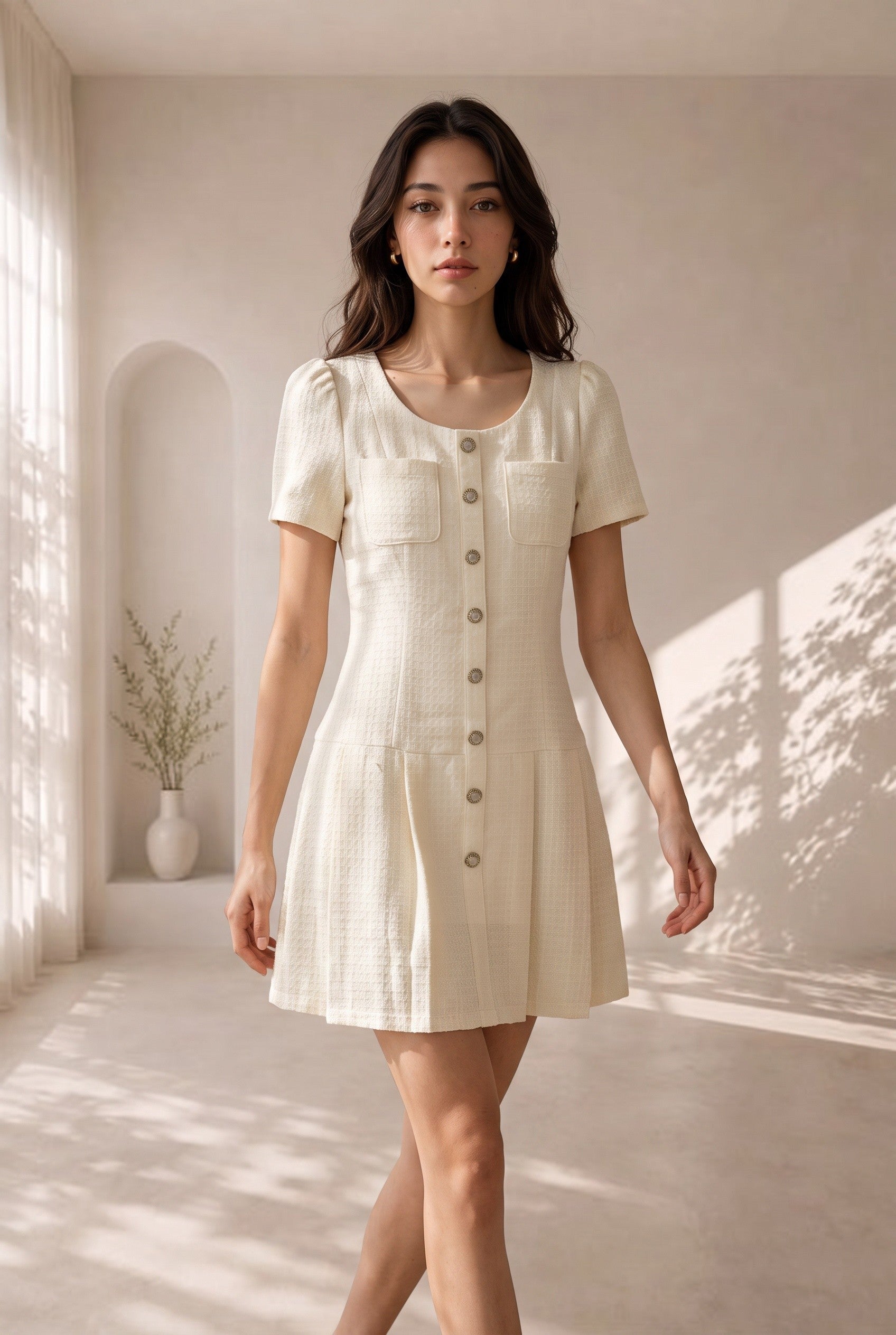 Estelle Pleated Tweed Short Dress