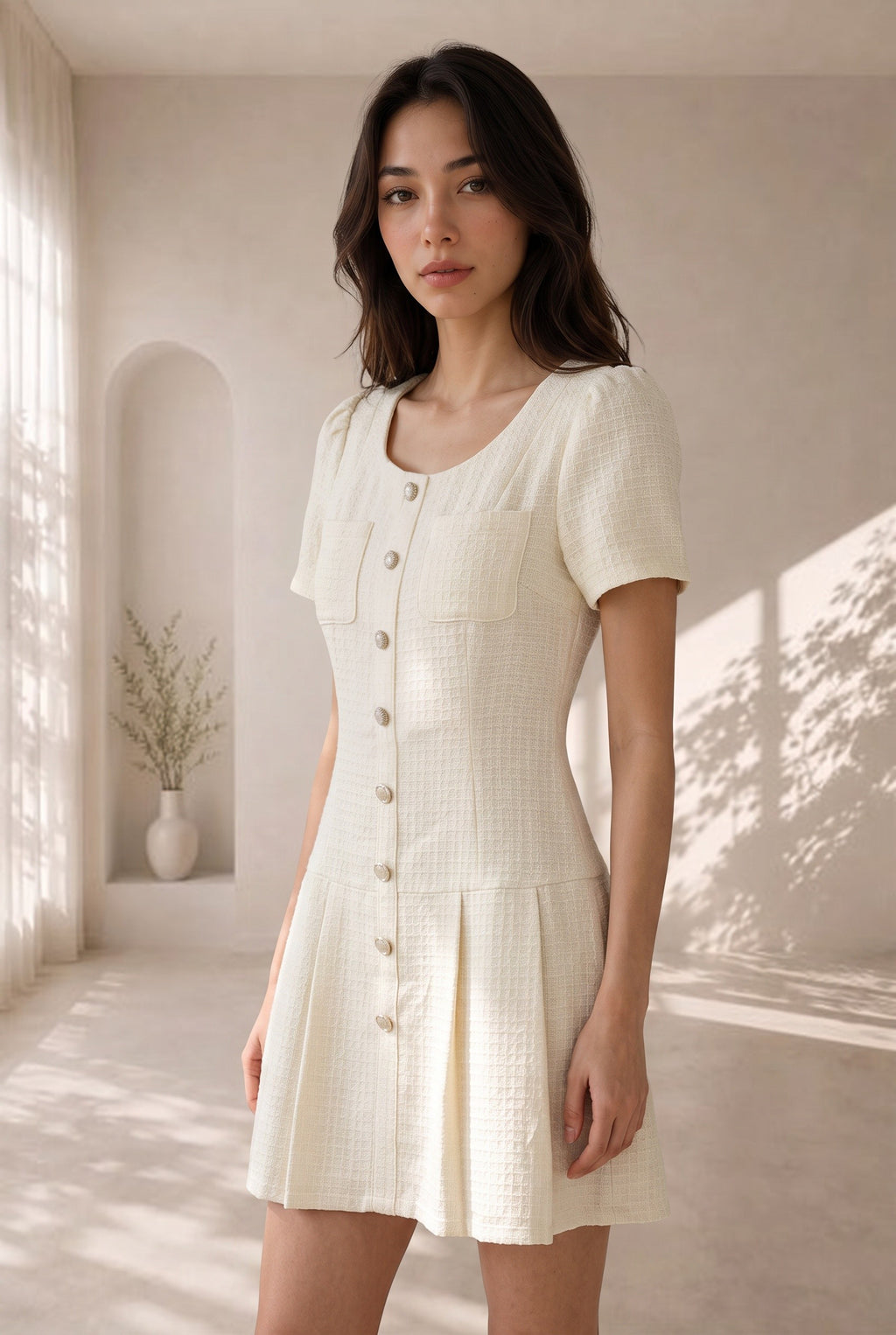 Estelle Pleated Tweed Short Dress