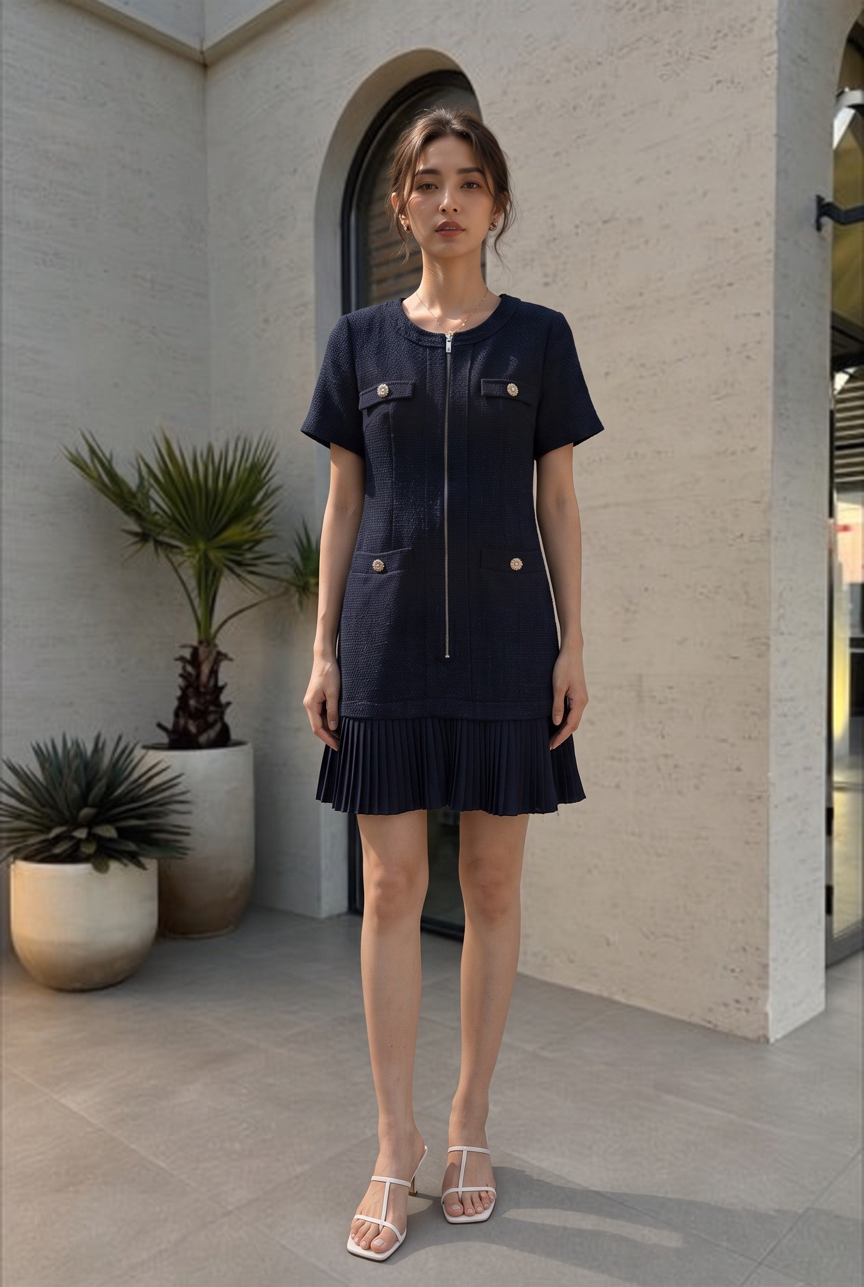 Mia Pleated Hem Short Dress