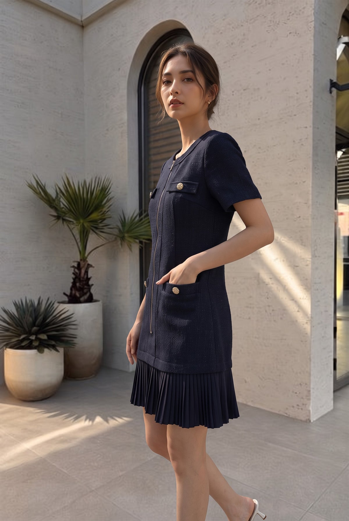 Mia Pleated Hem Short Dress