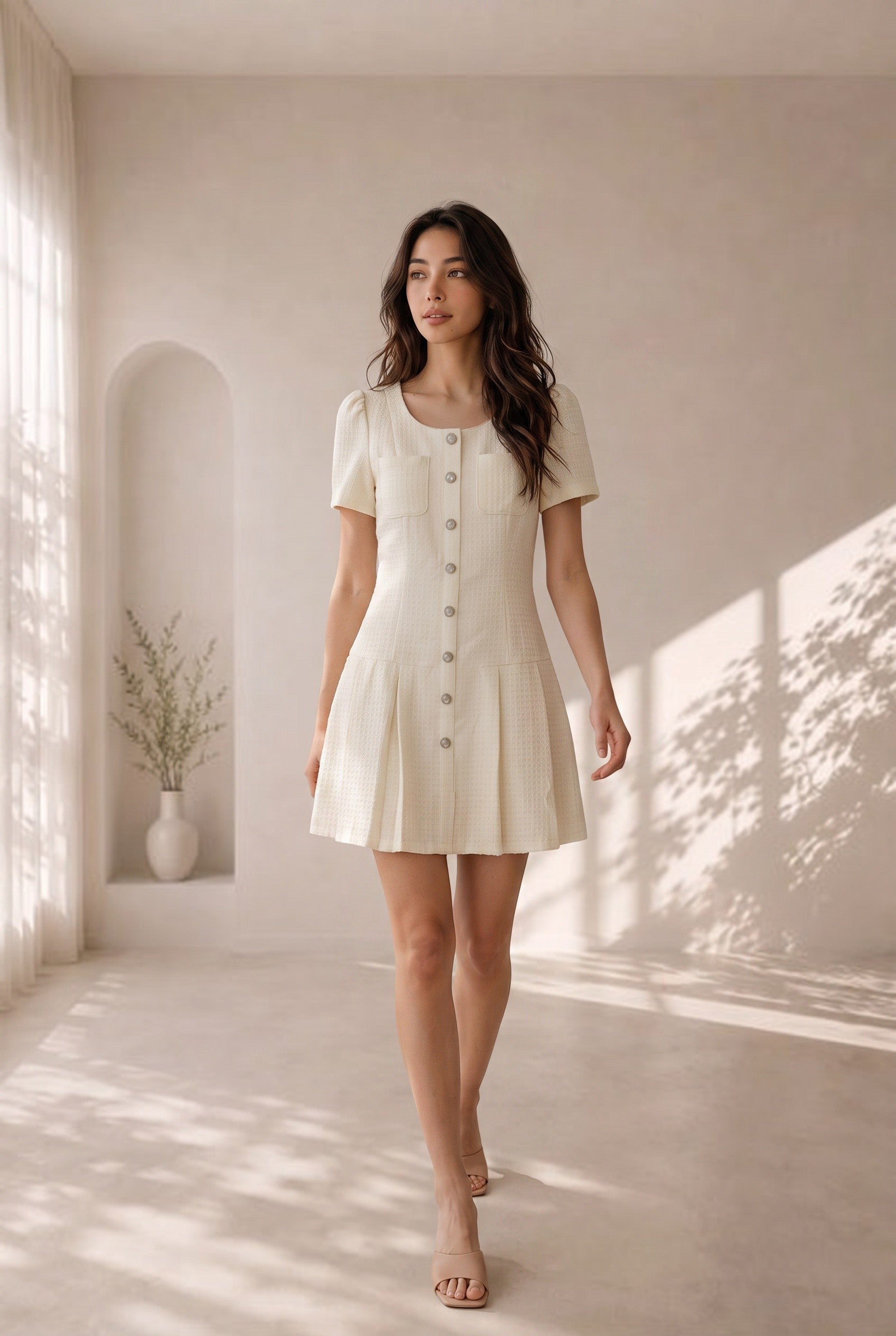 Estelle Pleated Tweed Short Dress
