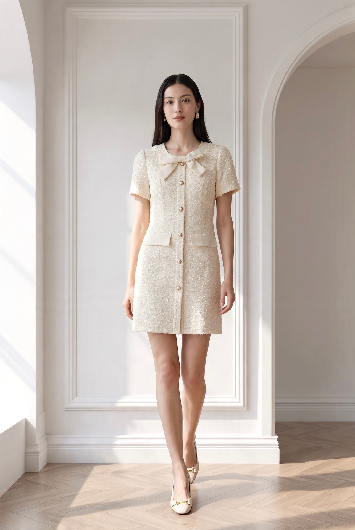 Macy Bow Textured Short Dress