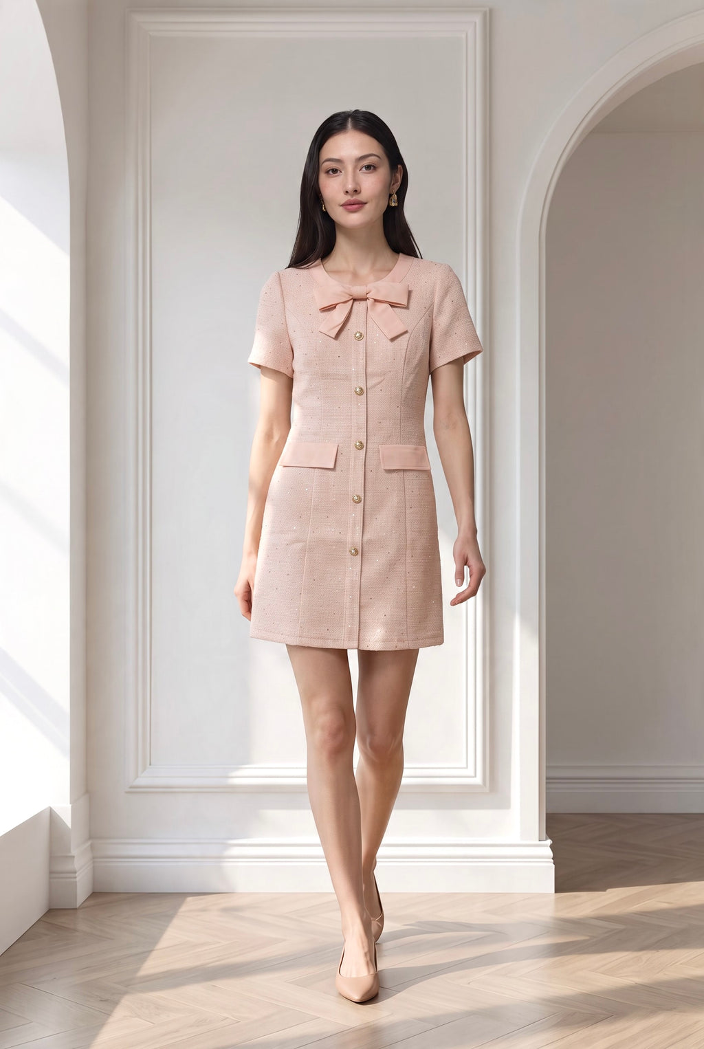 Macy Bow Textured Short Dress