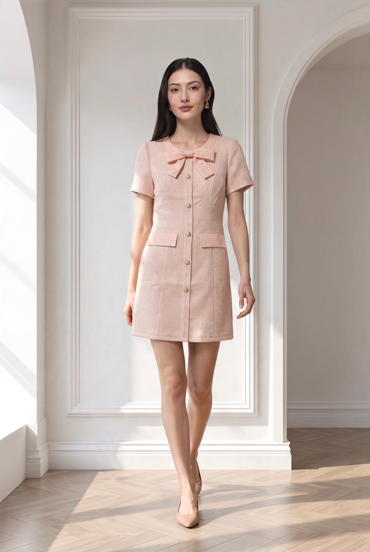 Macy Bow Textured Short Dress