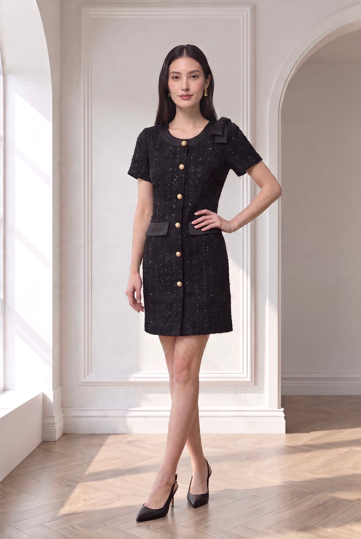 Macy Bow Textured Short Dress