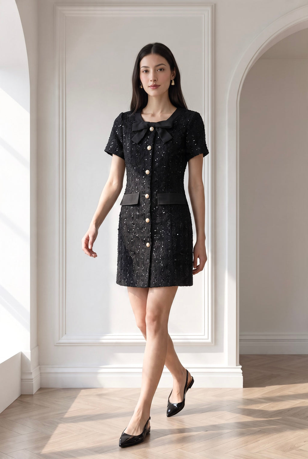 Macy Bow Textured Short Dress