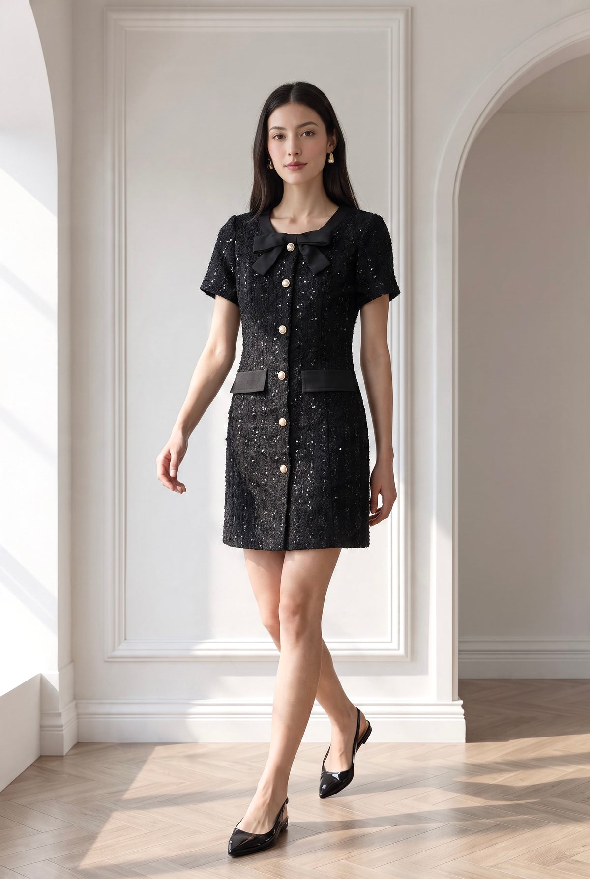 Macy Bow Textured Short Dress