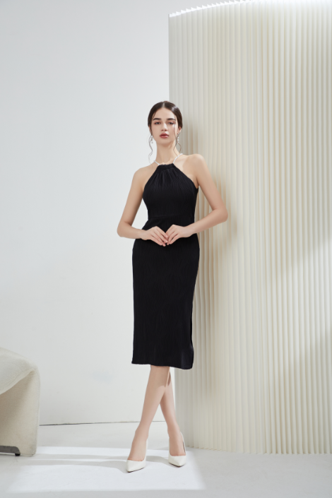 Angela Pearl Halter Midi Dress