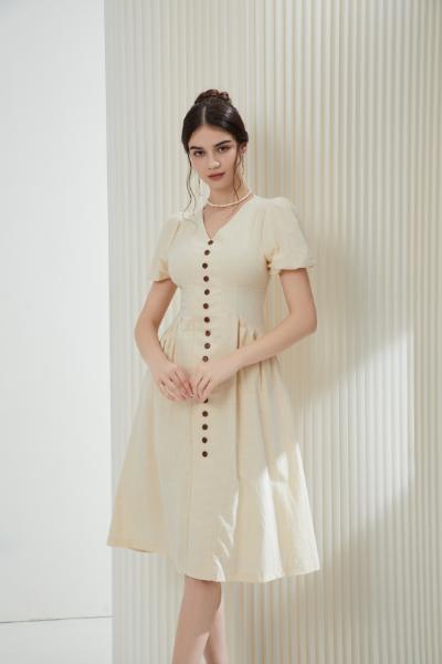 Angela Vintage Linen Midi Dress