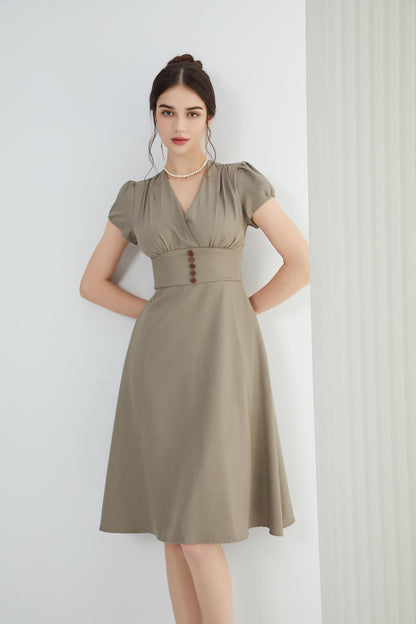 Angela British Linen Midi Dress