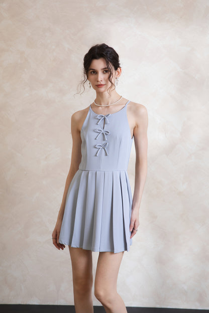 Elise Ribbon Pleated Short Dress