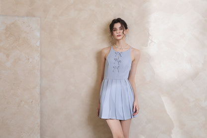 Elise Ribbon Pleated Short Dress