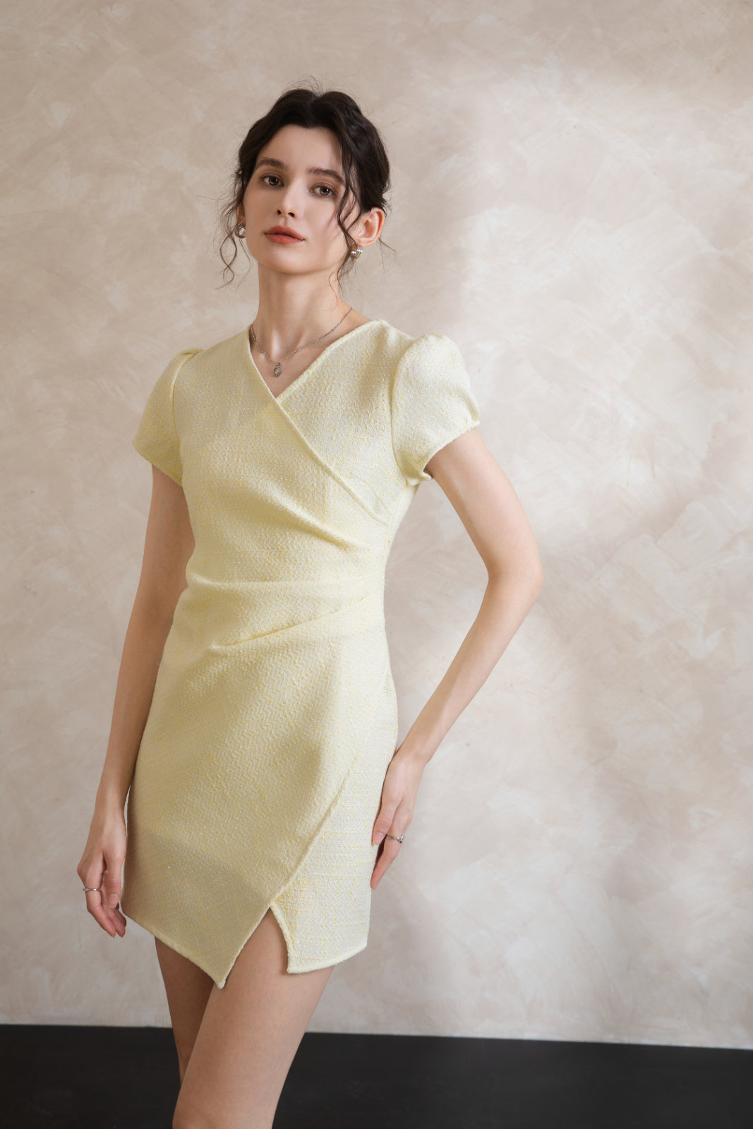 Elise Tweed V Neck Short Dress
