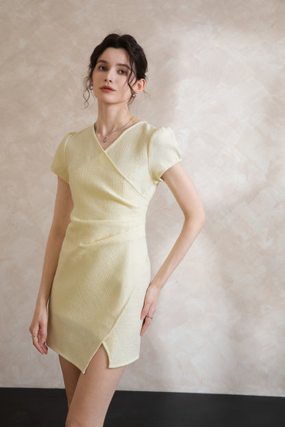 Elise Tweed V Neck Short Dress