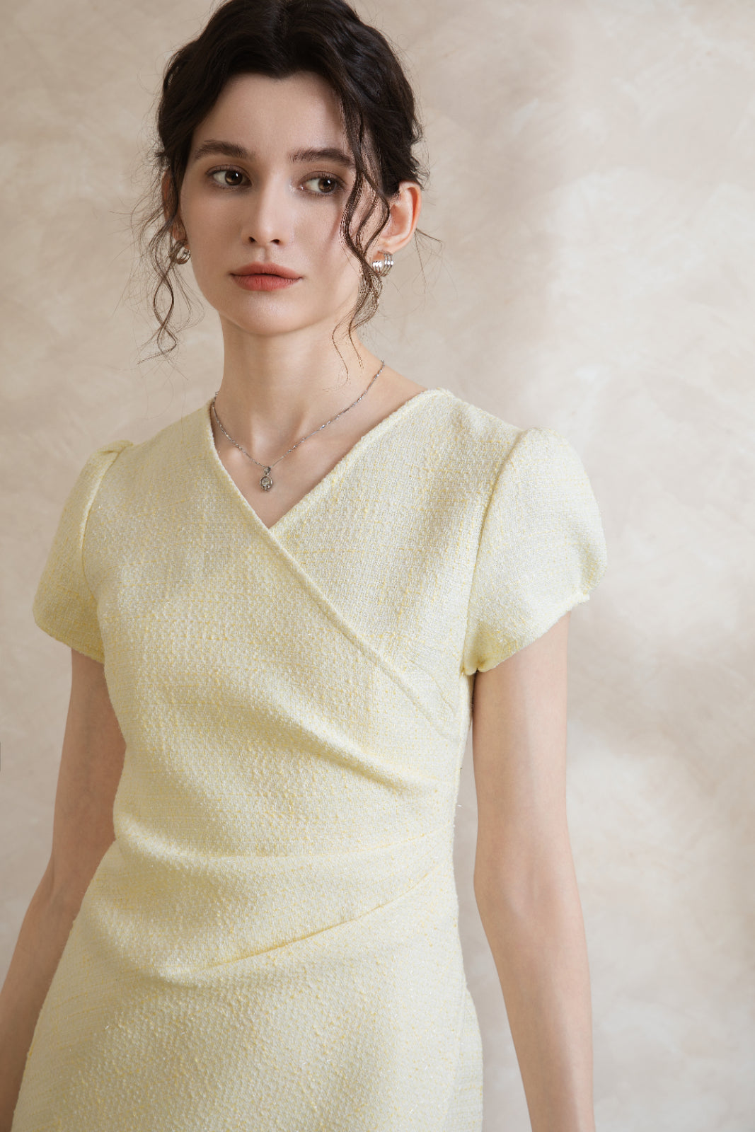 Elise Tweed V Neck Short Dress