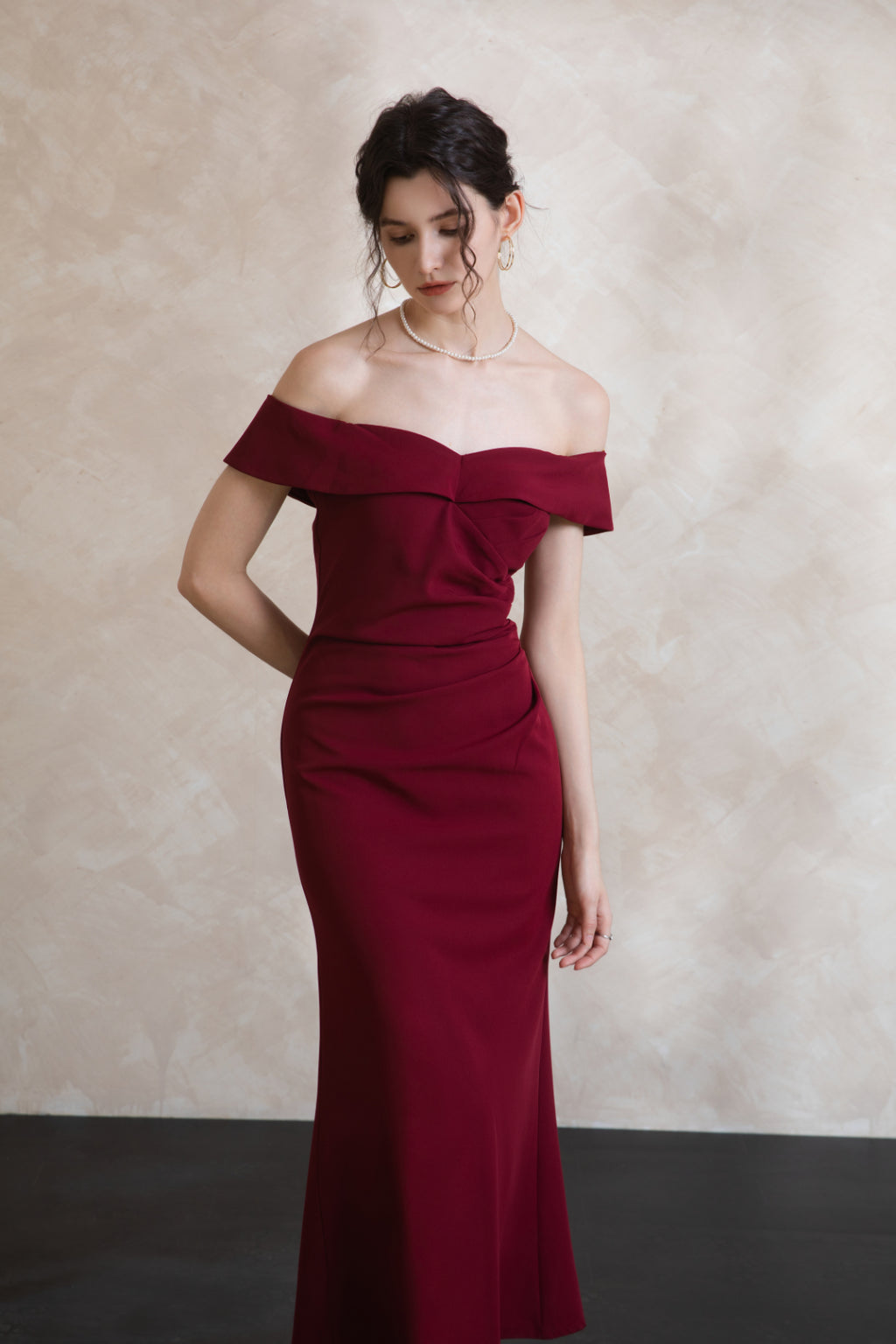 Elise Off Shoulder Padded Maxi Dress