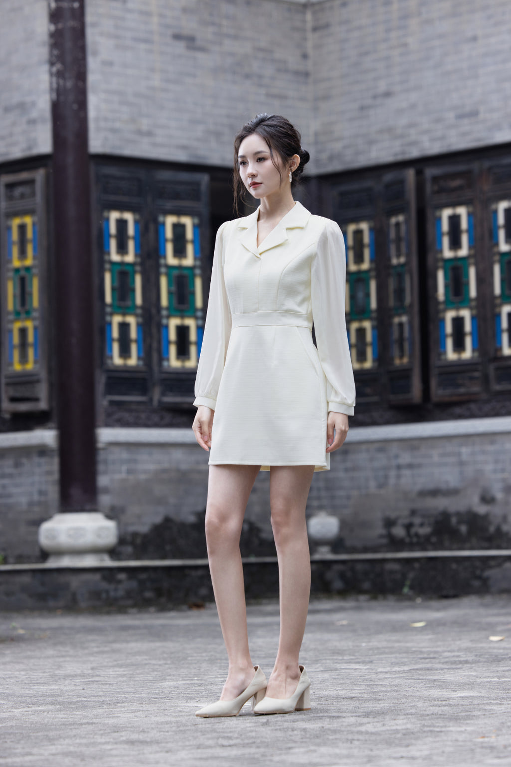 Jin Yuè Chiffon Sleeve Short Dress