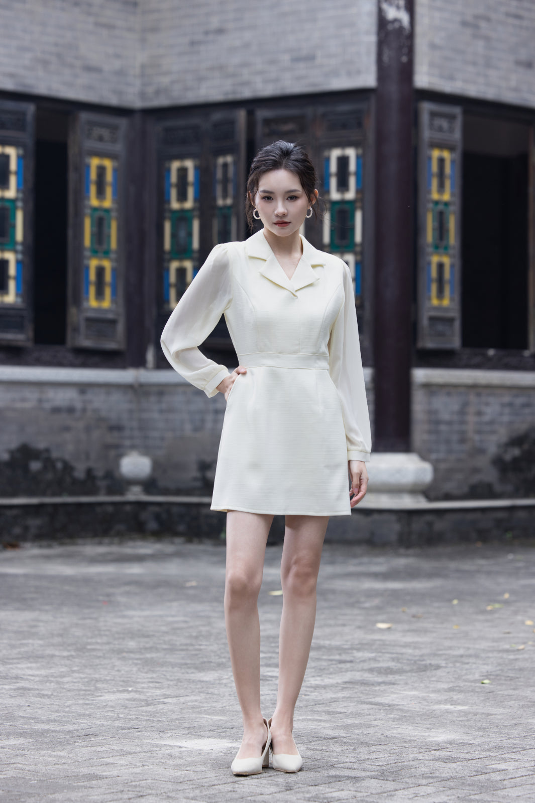 Jin Yuè Chiffon Sleeve Short Dress