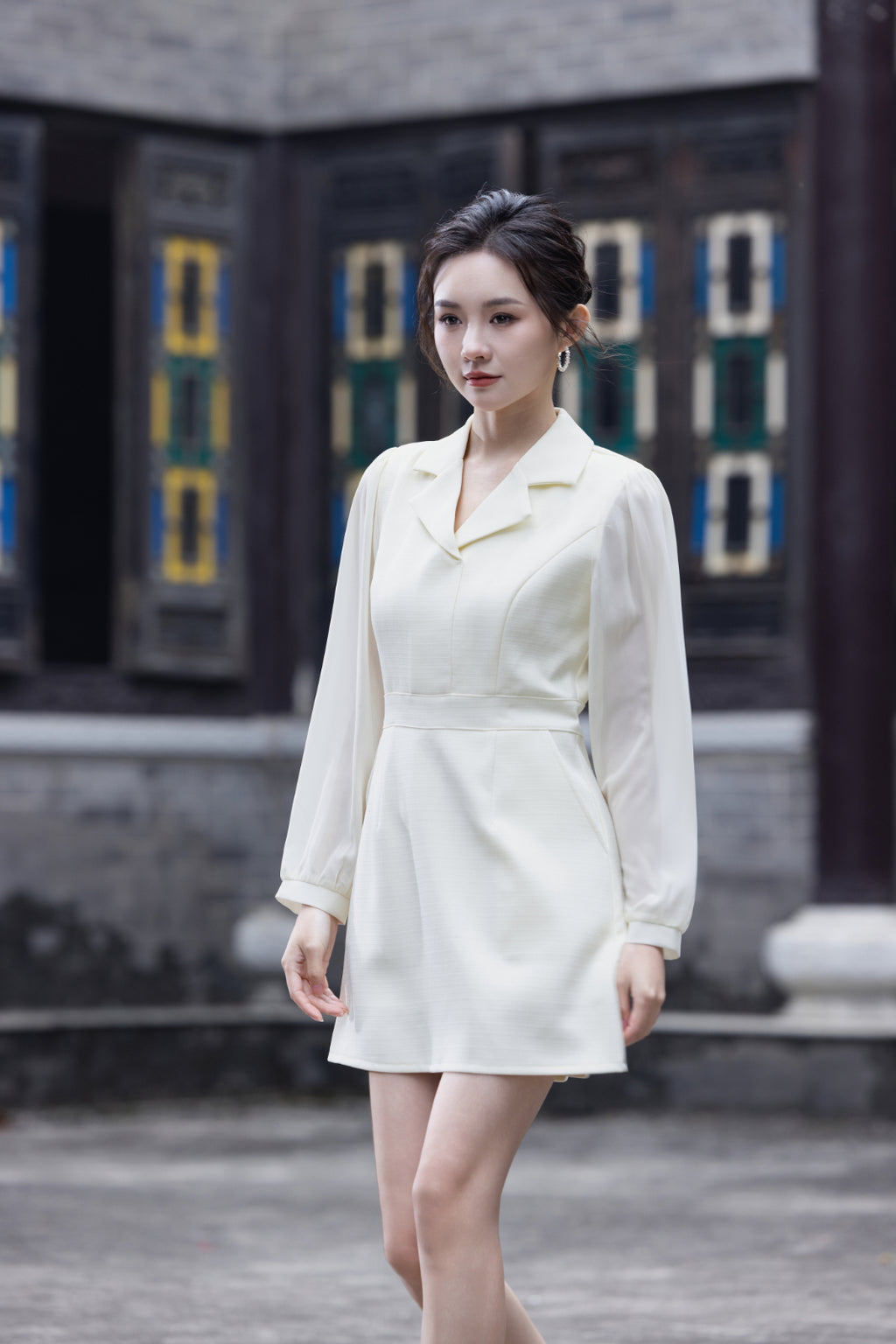 Jin Yuè Chiffon Sleeve Short Dress