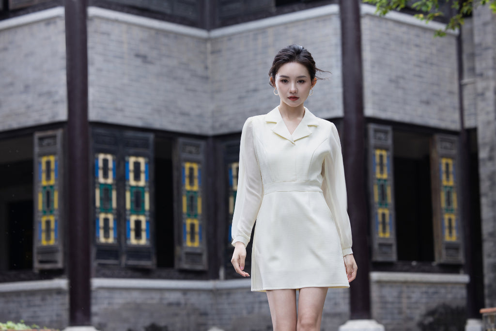 Jin Yuè Chiffon Sleeve Short Dress