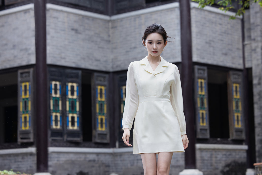 Jin Yuè Chiffon Sleeve Short Dress