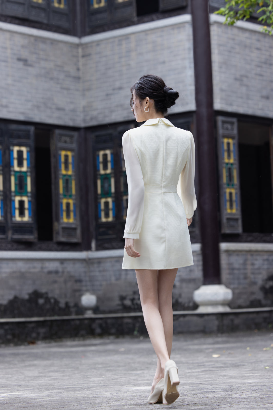 Jin Yuè Chiffon Sleeve Short Dress