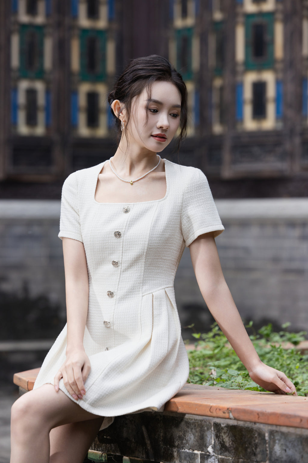 Jin Yuè Tweed British Short Dress