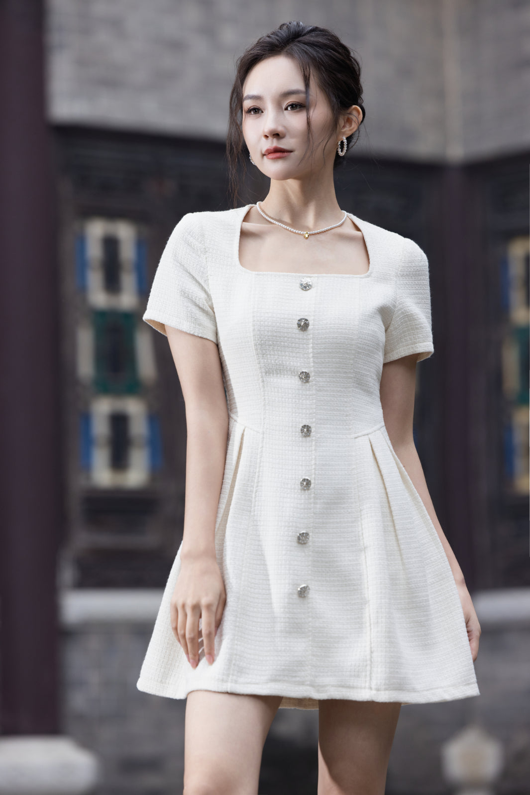Jin Yuè Tweed British Short Dress