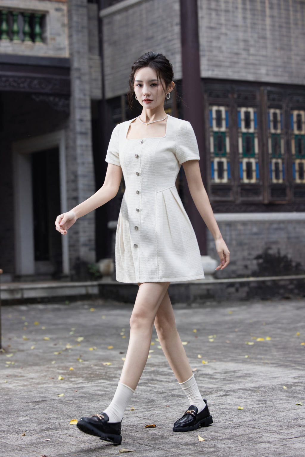 Jin Yuè Tweed British Short Dress
