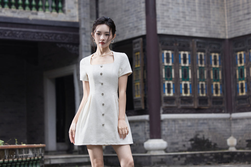 Jin Yuè Tweed British Short Dress