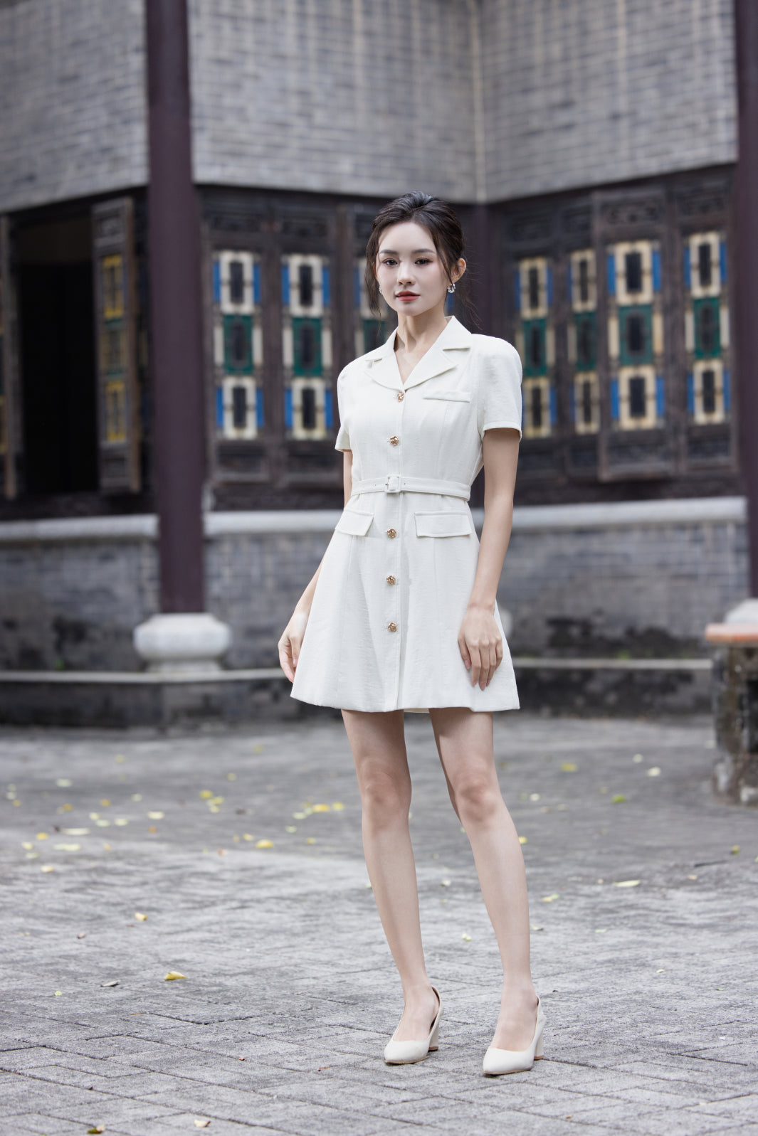 Jin Yuè Button Tailored Short Dress