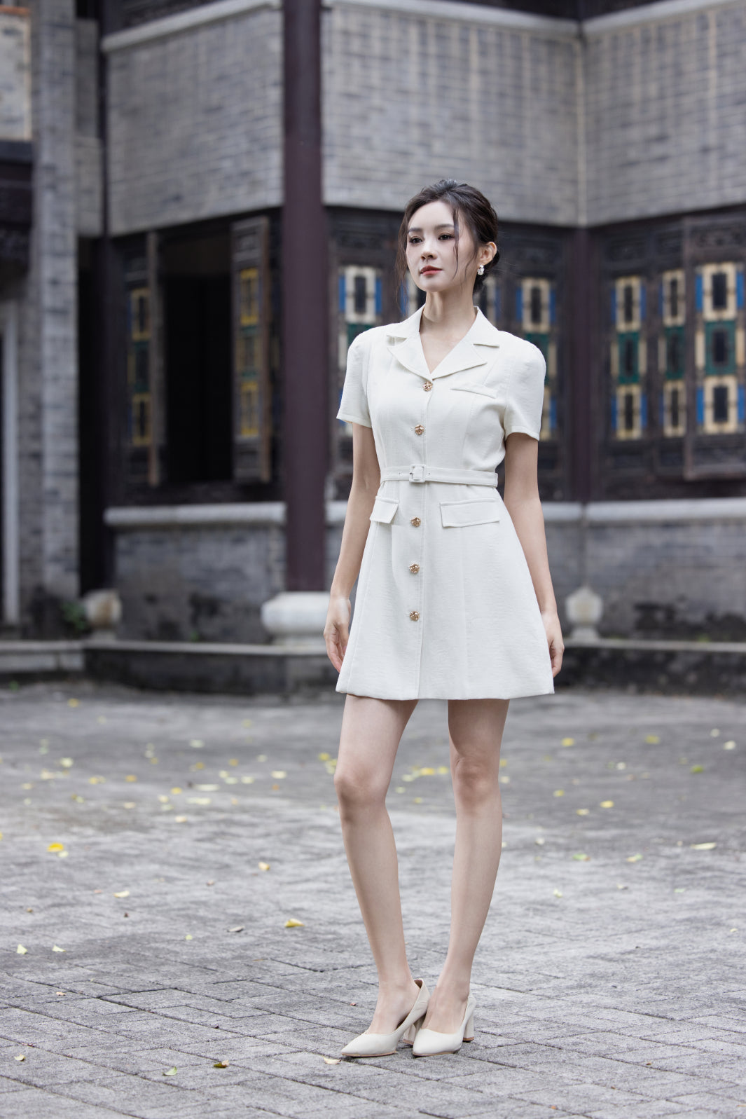 Jin Yuè Button Tailored Short Dress