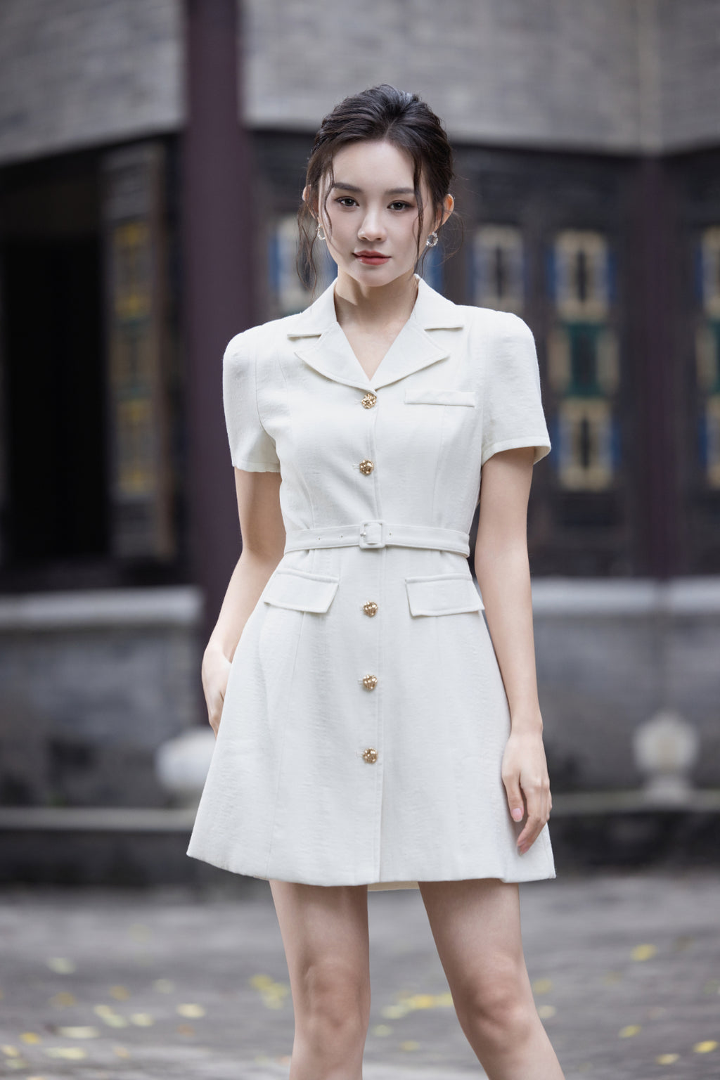 Jin Yuè Button Tailored Short Dress