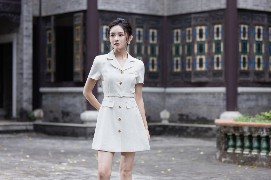 Jin Yuè Button Tailored Short Dress
