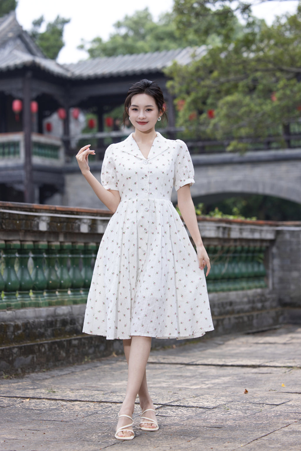 Jin Yuè Vintage Floral Midi Dress