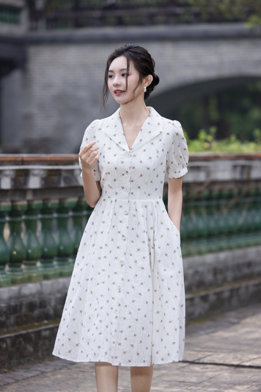 Jin Yuè Vintage Floral Midi Dress