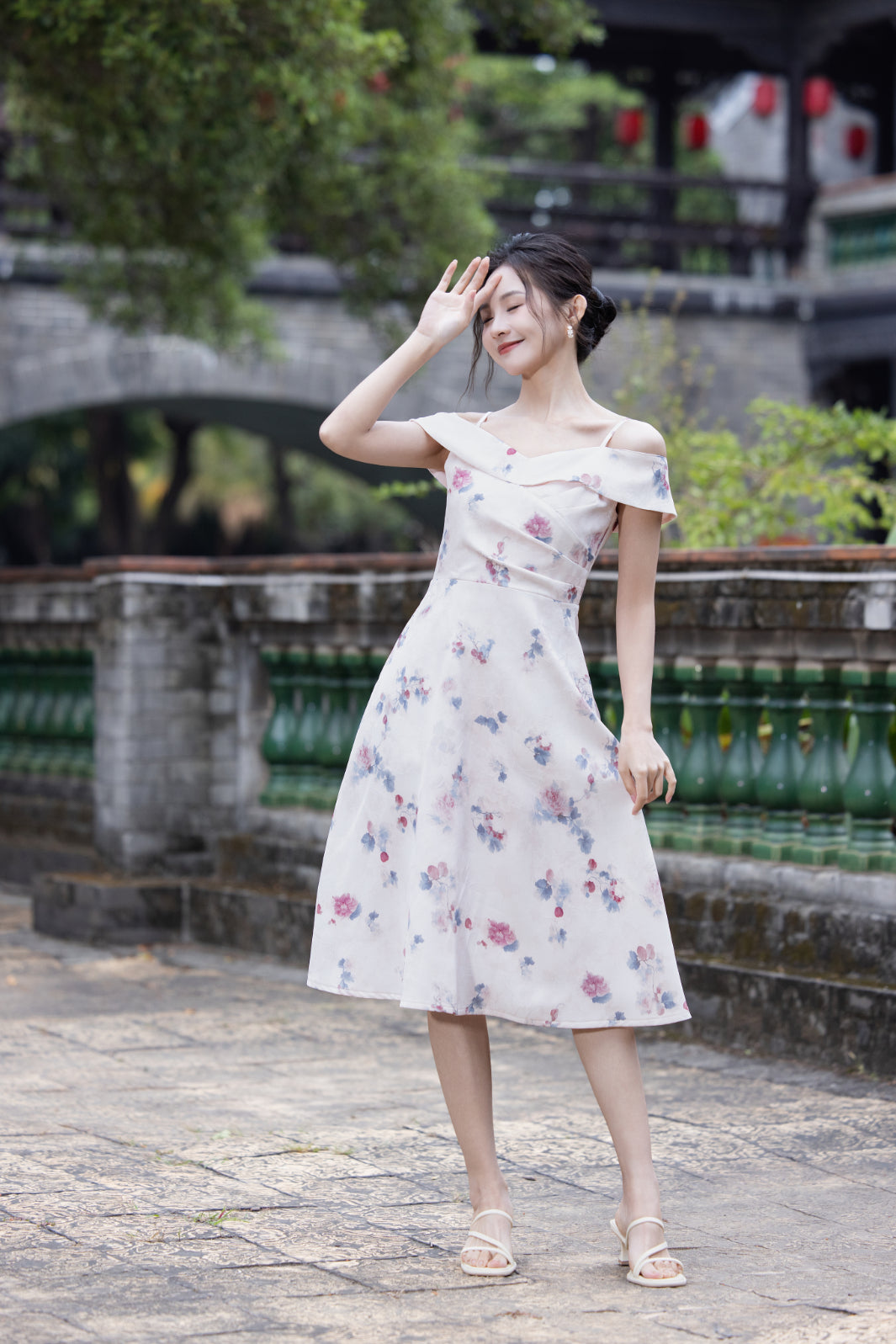 Jin Yuè Floral Off Shoulder Midi Dress