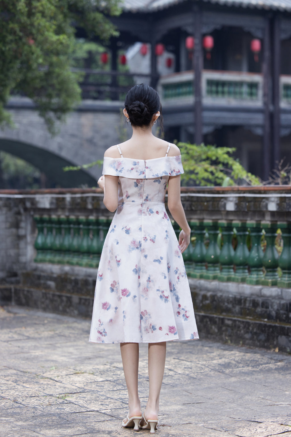 Jin Yuè Floral Off Shoulder Midi Dress
