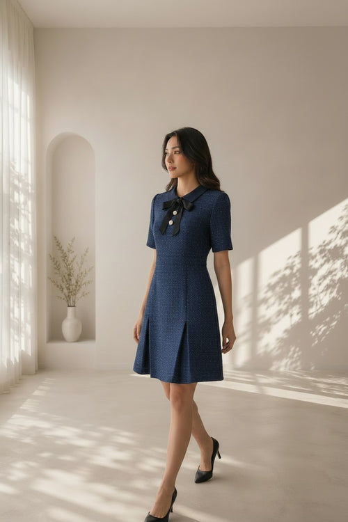 Estelle Bow Tweed Short Dress