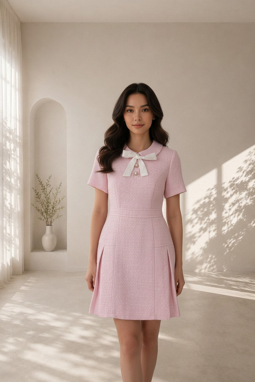 Estelle Bow Tweed Short Dress