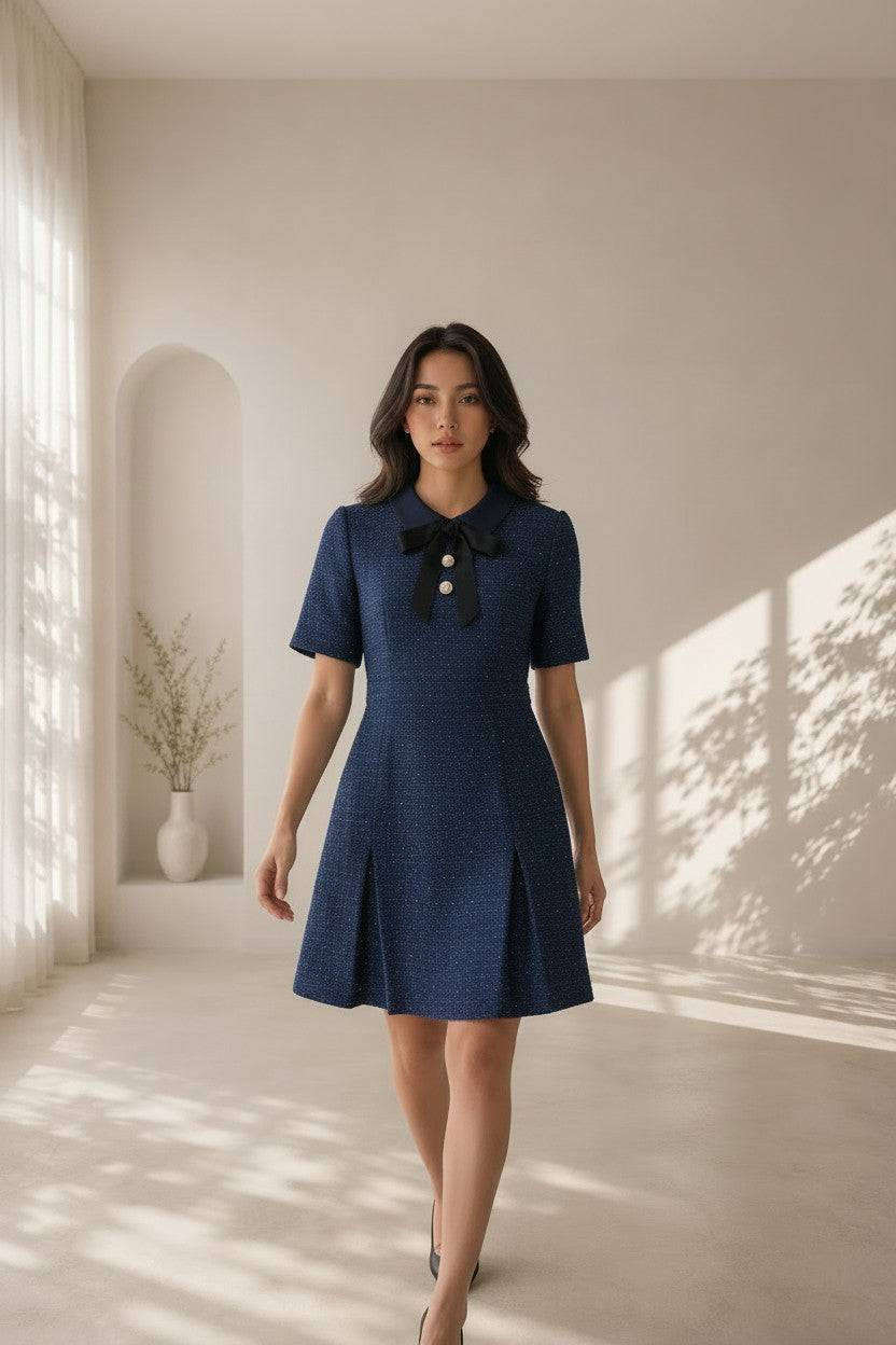 Estelle Bow Tweed Short Dress