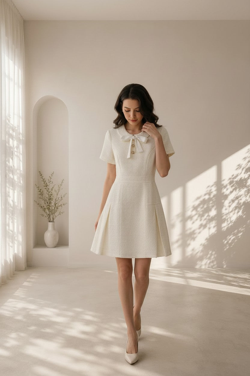 Estelle Bow Tweed Short Dress
